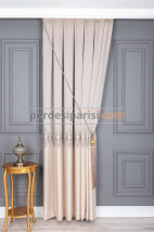 Damask Krem Gri Pano Fon Perde