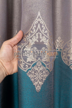 Damask Turkuaz Bej Pano Fon Perde