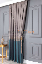 Damask Turkuaz Bej Pano Fon Perde